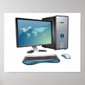 Bureaubladcomputer met monitor, toetsenbord en mui poster (Voorkant)