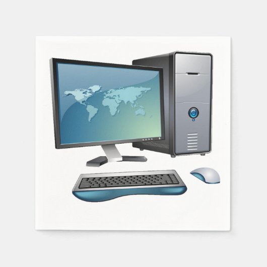 Bureaubladcomputer met monitor, toetsenbord en mui servetten (Voorkant)