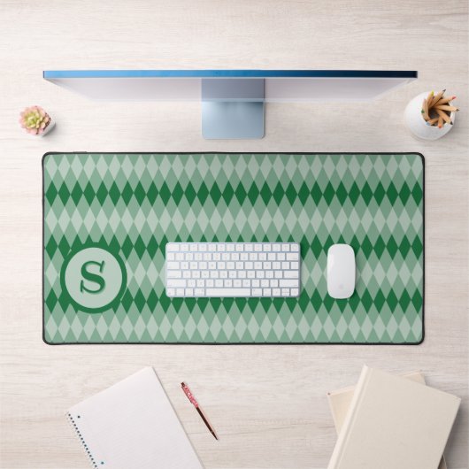 Bureaumat - Argylepatroon in groen met monogram (Kantoor 1)