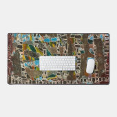 Bureaumat in bruin grijs blauw & groen (Keyboard & Muis)