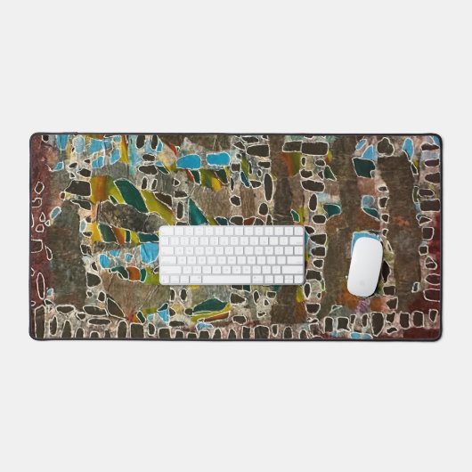 Bureaumat in bruin grijs blauw & groen (Keyboard & Muis)