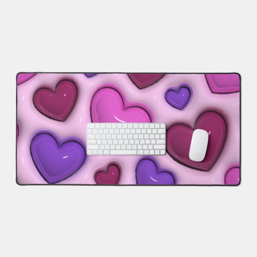 Bureaumat met 3D glanzende harten (Keyboard & Muis)