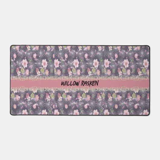 Bureaumat met Roze Bloemen & Faux Kant (Voorkant)