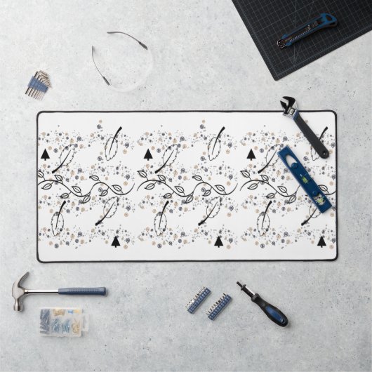 Bureaumat zwart bladeren bloemig (Werkstation)