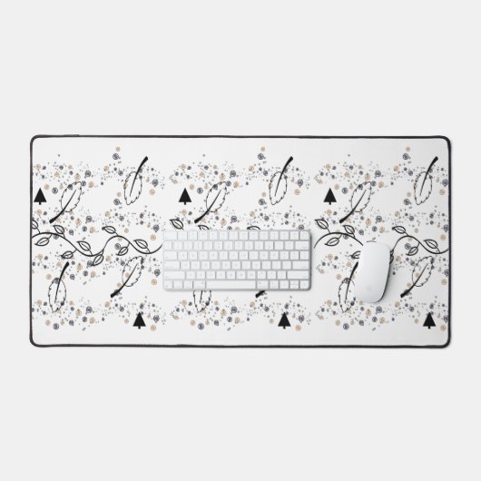 Bureaumat zwart bladeren bloemig (Keyboard & Muis)