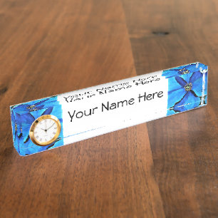 Bureaunaam Bord w / klokoptie Blue Poppy Naambordje