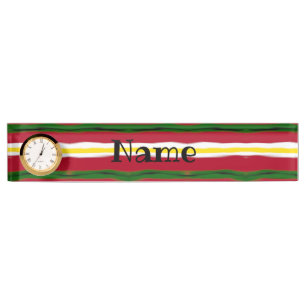 Bureaunaam Bord w/Klokoptie -Rood/Groen/Zwart Naambordje