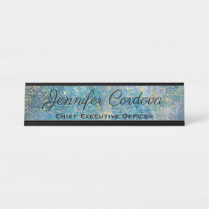 Bureauteken Pauw Turquoise Abstract Naambord Bureau Naambordje
