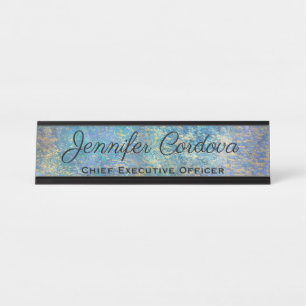 Bureauteken Pauw Turquoise Abstract Naambord Bureau Naambordje
