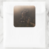 Burg Eltz kasteel in de ochtend mist Vierkante Sticker (Tas)