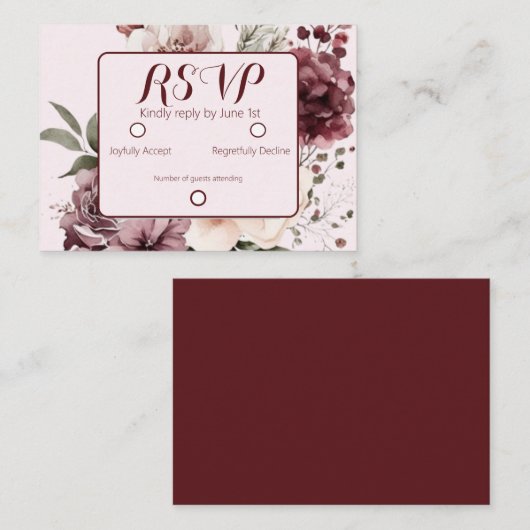 Burgandy Blush Bloemen Bruiloft RSVP Informatiekaartje (Voorkant / Achterkant)