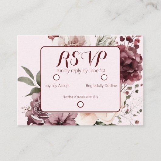Burgandy Blush Bloemen Bruiloft RSVP Informatiekaartje (Voorkant)