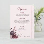Burgandy Dusty Roos Bloemenbruiloft Menu (Staand voorkant)