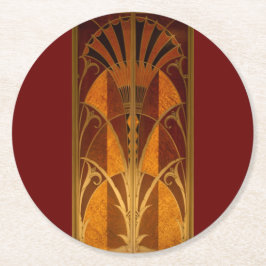 Burgandy en Gold Art Deco Ronde Kartonnen Onderzetter
