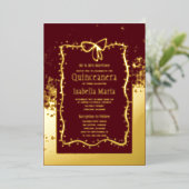 Burgandy en goudfolie Quinceañera Uitnodiging Bow (Staand Voorkant)