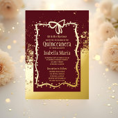 Burgandy en goudfolie Quinceañera Uitnodiging Bow