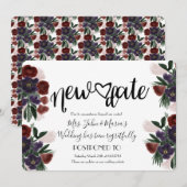 Burgandy Floral New Date Cancelding Wedding Kaart (Voorkant / Achterkant)