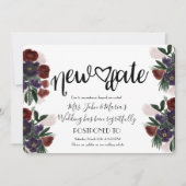 Burgandy Floral New Date Cancelding Wedding Kaart (Voorkant)