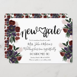 Burgandy Floral New Date Cancelding Wedding Kaart