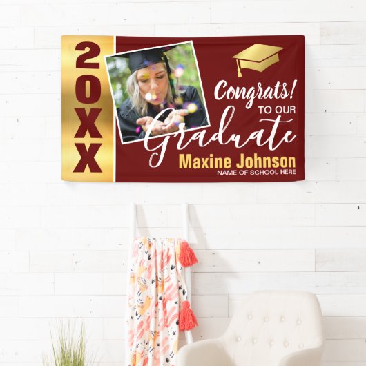 Burgandy & Gold Class van 2025 Foto Afstuderen Spandoek (Insitu)