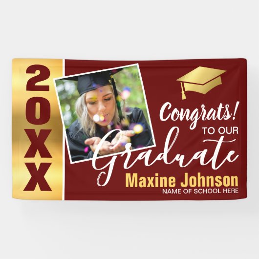 Burgandy & Gold Class van 2025 Foto Afstuderen Spandoek (Horizontaal)