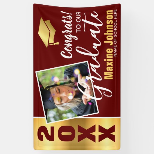 Burgandy & Gold Class van 2025 Foto Afstuderen Spandoek (Verticaal)