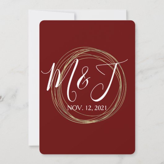 Burgandy Gold Foil Pampas Wedding Suite Kaart (Achterkant)