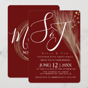Burgandy Gold Foil Pampas Wedding Suite Kaart