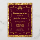 Burgandy Gold Folie Quinceañera Uitnodiging Trendy (Voorkant)