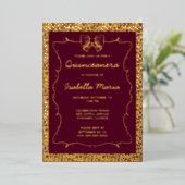 Burgandy Gold Folie Quinceañera Uitnodiging Trendy (Staand Voorkant)