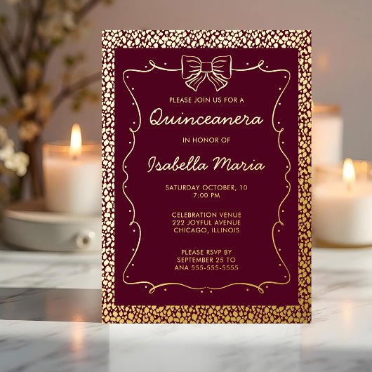 Burgandy Gold Folie Quinceañera Uitnodiging Trendy