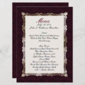 Burgandy Velvet Look Custom Wedding Menu (Voorkant / Achterkant)