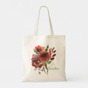 Burgandy Waterverf Floral Tote Bag