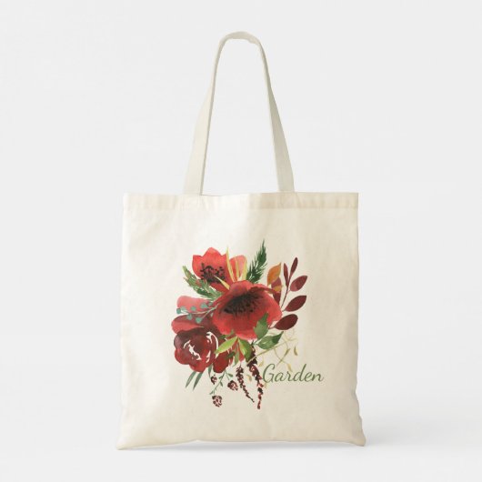 Burgandy Waterverf Floral Tote Bag (Achterkant)