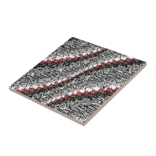 Burgello Quilt Pattern past Red Black aan Tegeltje (Zijkant)