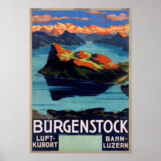 Bürgenstock Zwitserland Vintage Travel Poster (Voorkant)