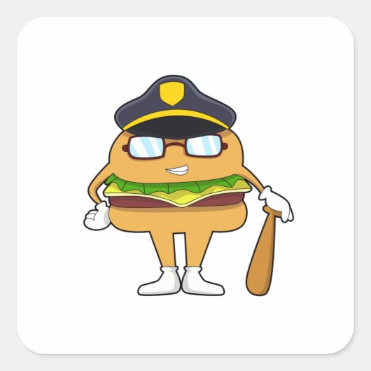 Burger als politieagent met pet van politie vierkante sticker (Voorkant)