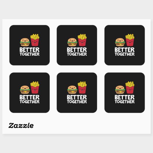 Burger And Fries Better Together Playful Graphic S Vierkante Sticker (Vel)