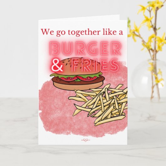Burger and Fries Valentine's Day Card Kaart (Gele Bloem)