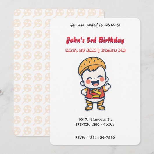 Burger Baby gepersonaliseerde verjaardag Kaart (Voorkant / Achterkant)