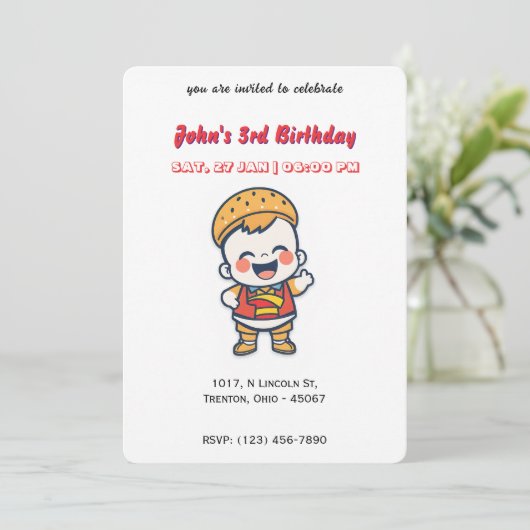 Burger Baby gepersonaliseerde verjaardag Kaart (Staand voorkant)