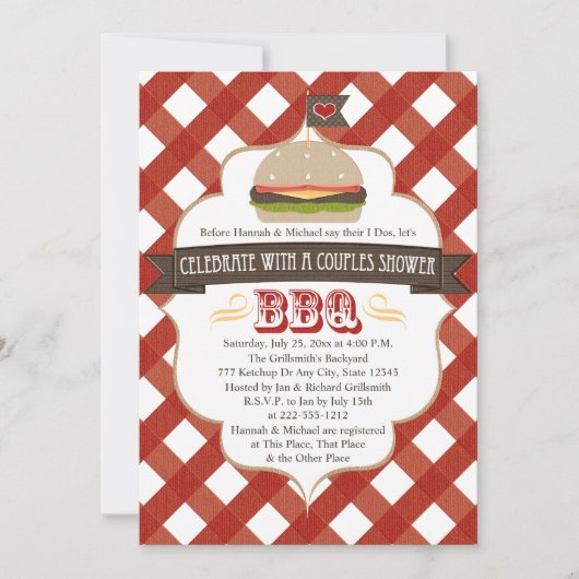 Burger BBQ Couples Wedding Shower-uitnodigingen Kaart (Voorkant)