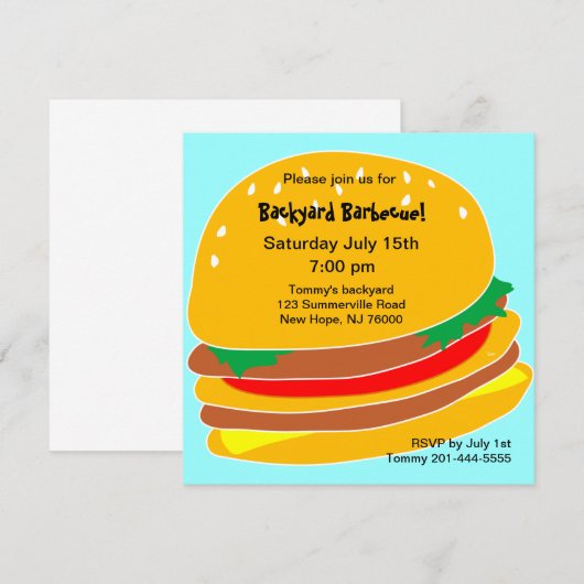 Burger BBQ Party Invitation Kaart (Voorkant / Achterkant)