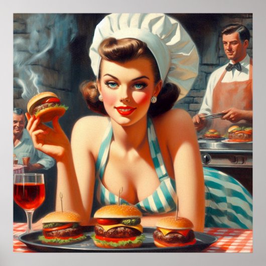 Burger BBQ Vrouw Poster (Voorkant)