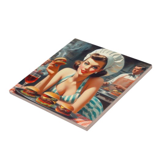 Burger BBQ Vrouw Tegeltje (Zijkant)