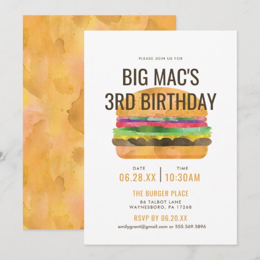 Burger Birthday Party Kaart (Voorkant / Achterkant)