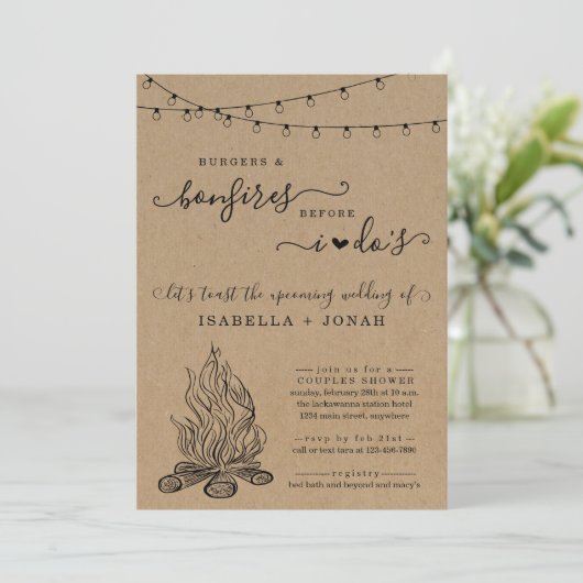 Burger & Bonfire Voordat ik doe paar Vrijgezellenf Kaart (Staand voorkant)