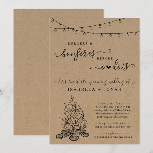 Burger & Bonfire Voordat ik doe paar Vrijgezellenf Kaart (Voorkant / Achterkant)