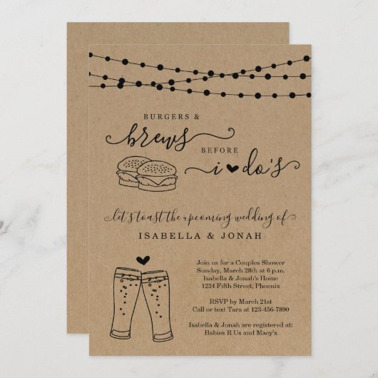 Burger & Brews voor ik het Vrijgezellenfeest van p Kaart (Voorkant / Achterkant)