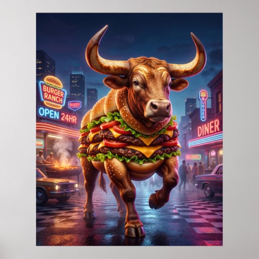 Burger Bull Neon Ranch Poster (Voorkant)